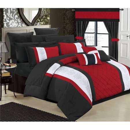 Chic Home Chic Home CS5272-US Aura Complete Pintuck Embroidery Color Block Bedding; Sheets; Window Panel Collection Bed in a Bag Comforter Set Sheets - Red - King - 24 Piece CS5272-US